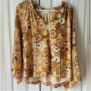 MELLODAY | Tops | Melloday Tied bohemian Floral Print yellow/orange size
Large